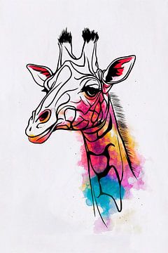 Moderne Kleurrijke Giraffe in Waterverfstijl van De Muurdecoratie