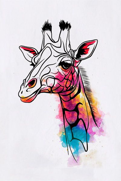 Girafe moderne et colorée dans un style aquarelle par Art & Soul Creations
