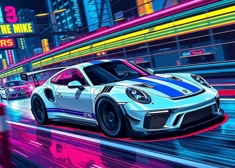 Der weiße Porsche 911 GT3 RS mit blauen Streifen auf dem Circuit von MIROKKU
