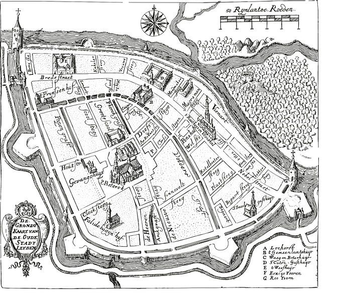 Historical map of Leiden by Margot van Veelen