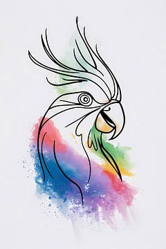 Oiseau abstrait à l'aquarelle dans des lignes colorées sur De Muurdecoratie