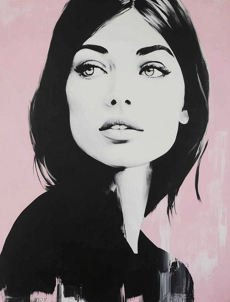 Woman in black, white and pink by Color Square