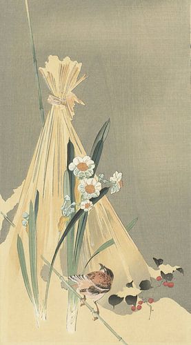 Ohara Koson - Zangvogel bij de hooibundel (bewerkt)