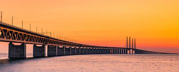 Panorama of a sunset at the Oresund bridge by Henk Meijer Photography