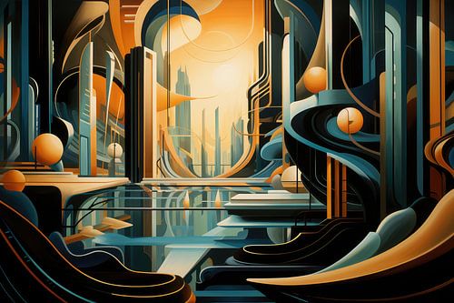 Landscape surreal abstract and bizarre in art deco style