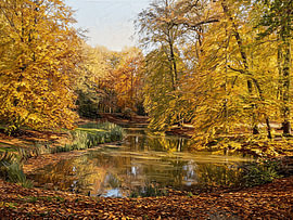 Goldener Herbstteich in einem stimmungsvollen Wald von STUDIO ARTSY