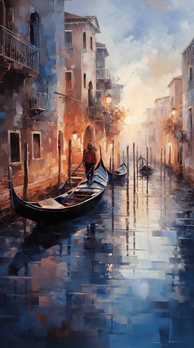 Stad Canal Grande Venetië Italië aquarel verticaal kunst schilderij ontwerp