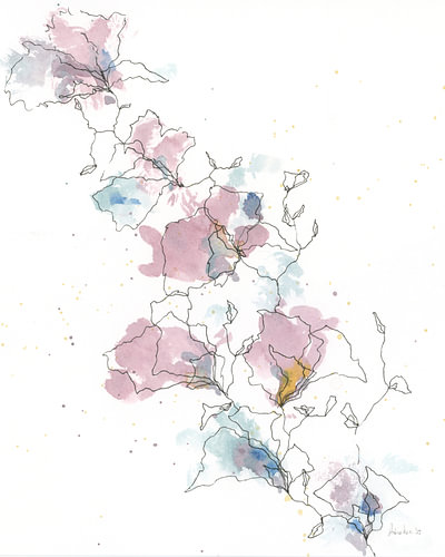 Blumengirlande, handgemaltes Aquarell mit Konturen von AnkieArt
