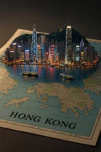 Hongkong 3D Karte Diorama - Miniatur Skyline und Victoria Harbour