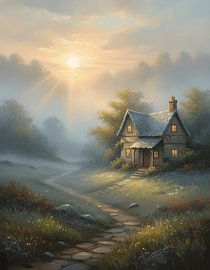 Morgennebel über dem malerischen Häuschen von Regan Frederick