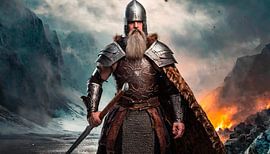 Vikingkrijger in het landschap