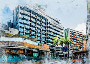 Malta St. Julians Stadt Aquarellmalerei #malta