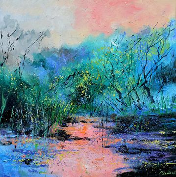 Zonsondergang op rustig water van pol ledent