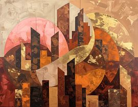 Abstract schilderij met textuur en goudkleurige details – luxe wanddecoratie met 3D effect van Emiel de Lange