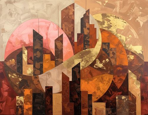 Abstract schilderij met textuur en goudkleurige details – luxe wanddecoratie met 3D effect