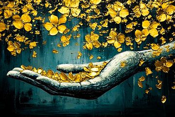 Gouden bloemen in hand van Art & Soul Creations
