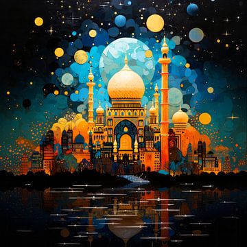 Starry night over the mosque by Vlindertuin Art