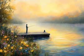 Angler am Morgensteeg im Nebel von Poster Art Shop