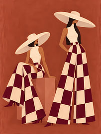 Two Women in Burgundy Checks by Mosaic Dialogue