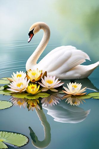 Zwaan en waterlelies in natuur