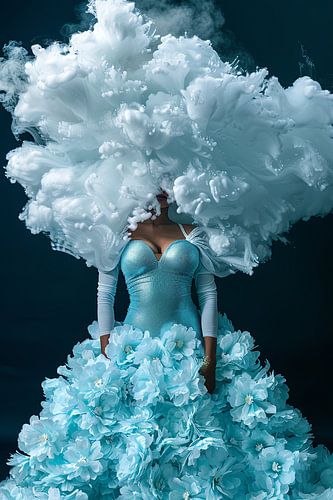 vrouw met hoofd in de wolken