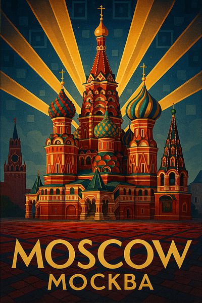 Moscow Red Square Landscape Print – Kremlin Spasskaya Tower &amp; Cathedral Art by Travel Shop
