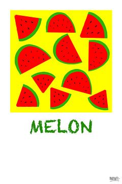 MELOEN Illustratie en tekst in frisse kleur. van MAVE