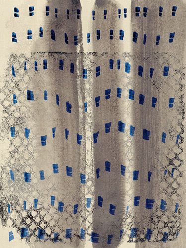 Wabi-sabi abstract patroon in neuraal beige en blauw