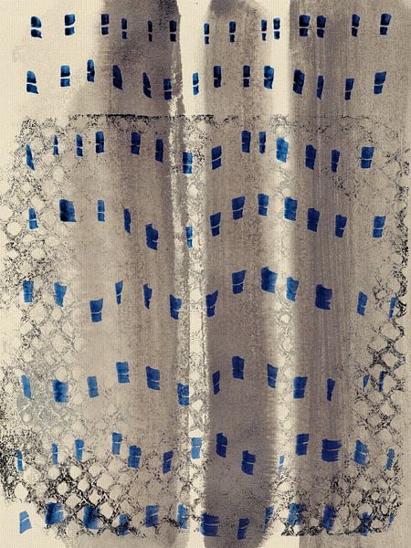 Abstraktes Wabi-Sabi-Muster in neuralem Beige und Blau von Dina Dankers