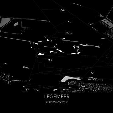 Schwarz-weiße Karte von Legemeer, Fryslan. von Rezona
