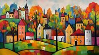 kleurig stadje in de herfst naïef
