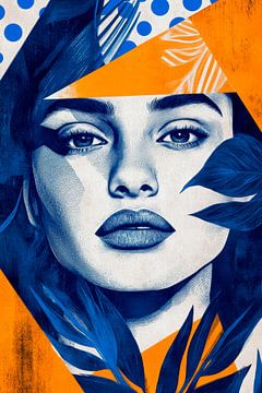 Facial portrait in blue - artistically minimalist by Poster Art Shop