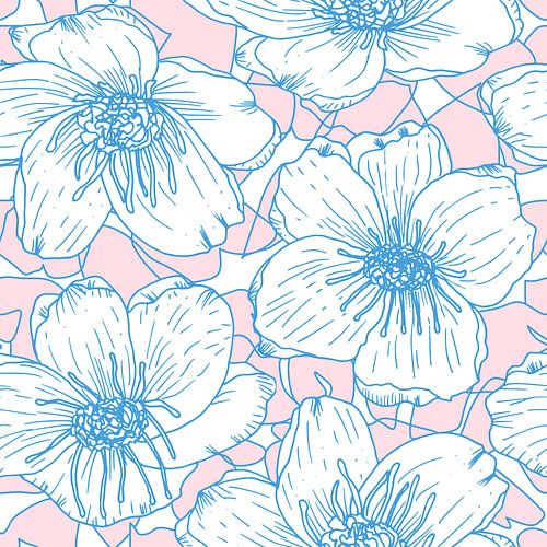 Bloemen in retro stijl. Moderne abstracte botanische kunst. Pastelkleuren lichtblauw en roze
