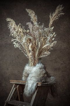 Still life dried flowers combined with fur. 1/3 by Margot oude Kotte