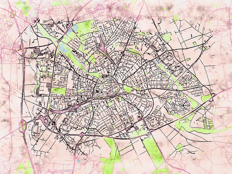 Map of Paderborn with the style 'Soothing Spring' by Maporia