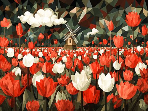 Tulip mosaic | Dutch landscape in red and white