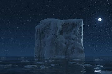 Un iceberg géant entouré de plaques de glace est éclairé par le clair de lune sur Besa Art