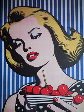 Pop Art Portret Vrouw Kom Kersen Retro grafisch van gm_designs