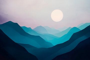 Gentle mountains in the light of a full moon night by Poster Art Shop