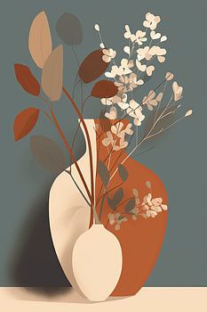 Abstracte Botanische Kunst - Vaas met bloemen