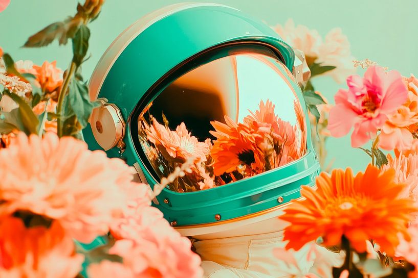 Weltraumhelm zwischen bunten Blumen von Poster Art Shop