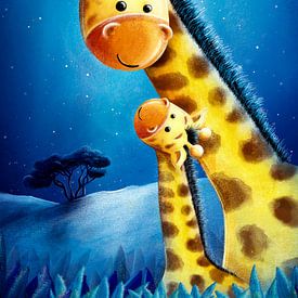 schattige giraffe met baby van Stefan Lohr