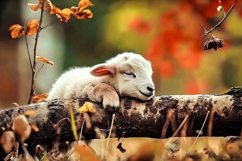 Cute sleeping lamb autumn by Imperial Art House