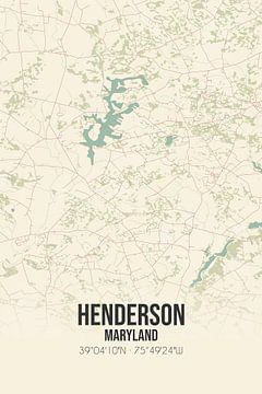 Vintage landkaart van Henderson (Maryland), USA. van Rezona