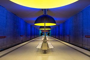 Munich Westfriedhof Underground Subway Station Platform with Vibrant Colors