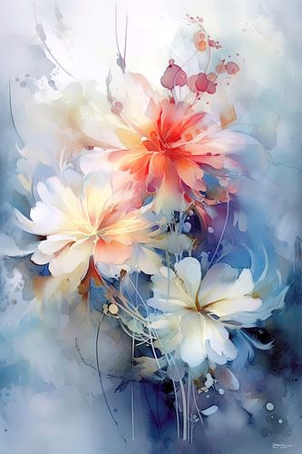 abstract aqaurel van een bloem/bloemen.