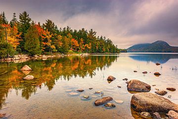 Jordan Pond in autumn colors, Maine