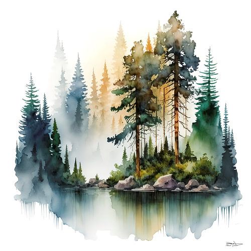 aquarel van een landschap.