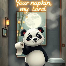 Ihre Serviette, mein Herr – Cartoon-Illustration „Calm Panda“ für das Badezimmer von MIROKKU