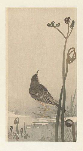 Pieper aan waterkant, Ohara Koson